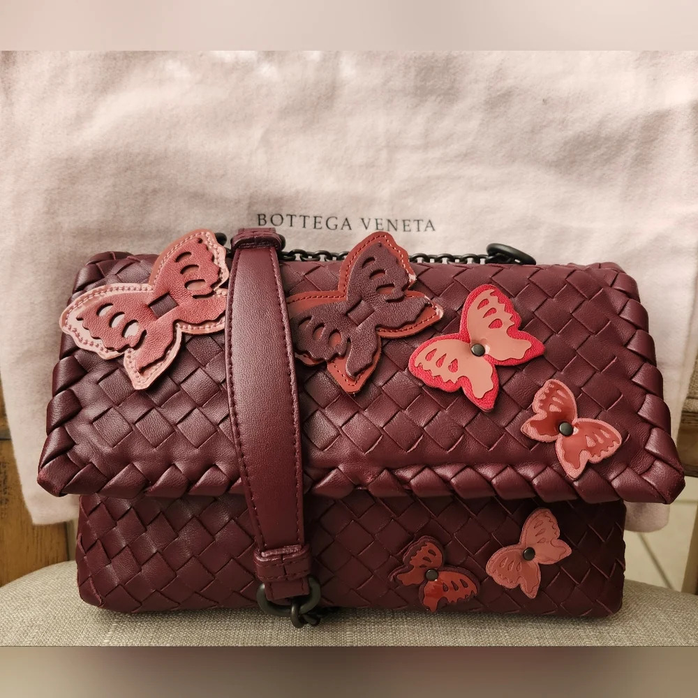 Bottega Veneta Burgundy RARE Woven Leather Crossbody Bag with Butterfly Appliqué